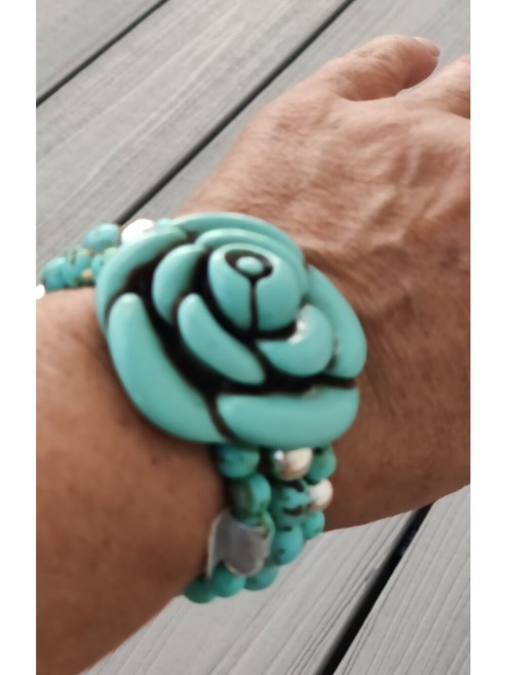 Beautiful Woman's Faux Turquoise Rose Multi Strand Statement Fashion Bracelet